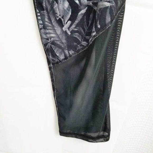 Champion Athletic Leggings Floral Pattern With Sheer Netting Black White Large - Picture 8 of 14